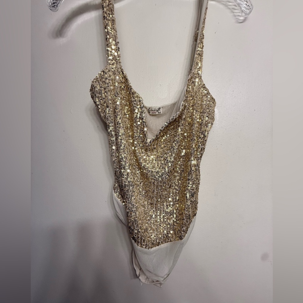 Free People Gold Sequin Bodysuit Size S NWT